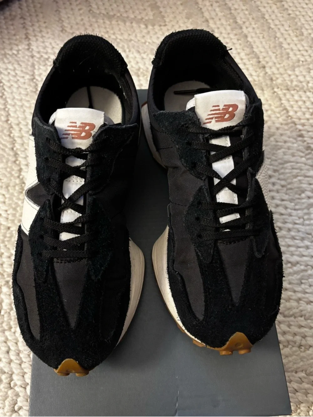 New Balance 327 Black, White & Gum Accent Running Sneakers - Picture 3 of 13